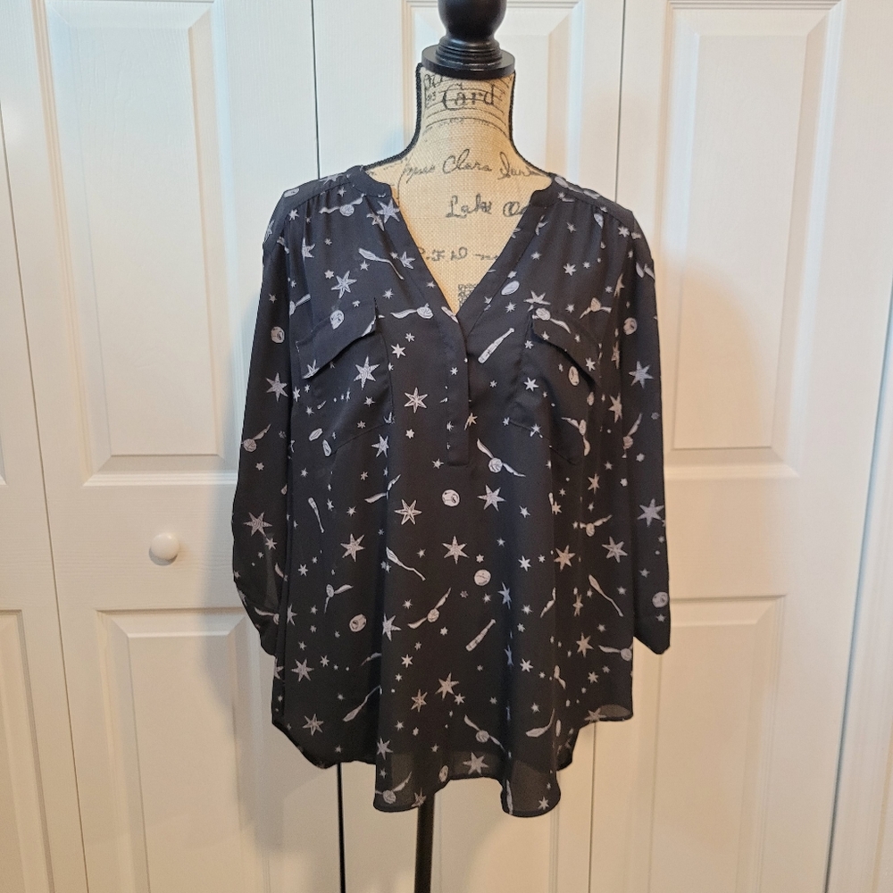 Black Harry Potter theme Georgette Pullover Blouse